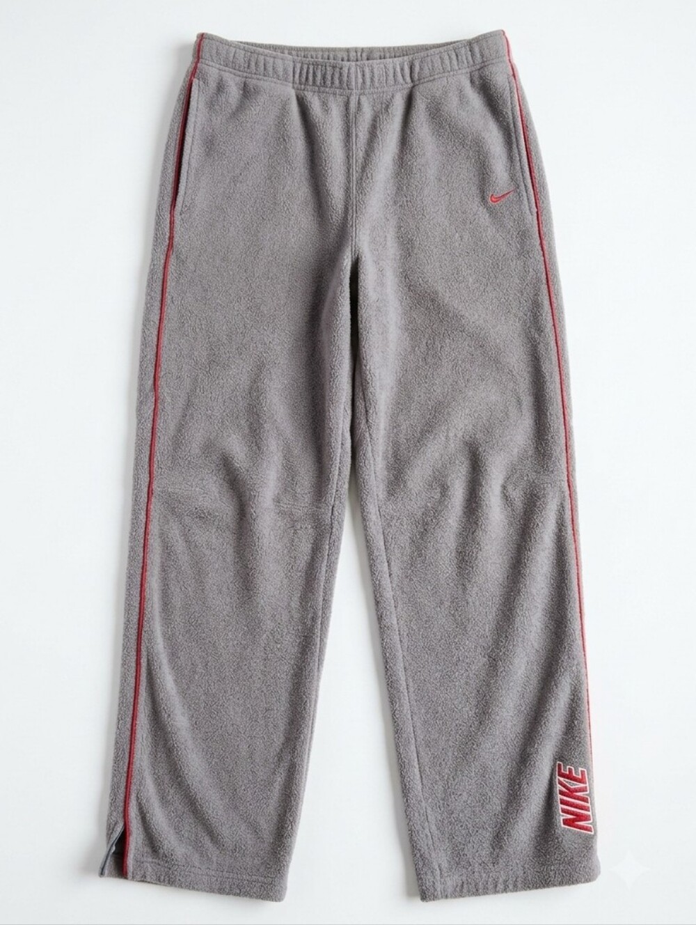 Vintage Nike Heather Grey Fleece Track Pants Red Trim Zip Ankle Small